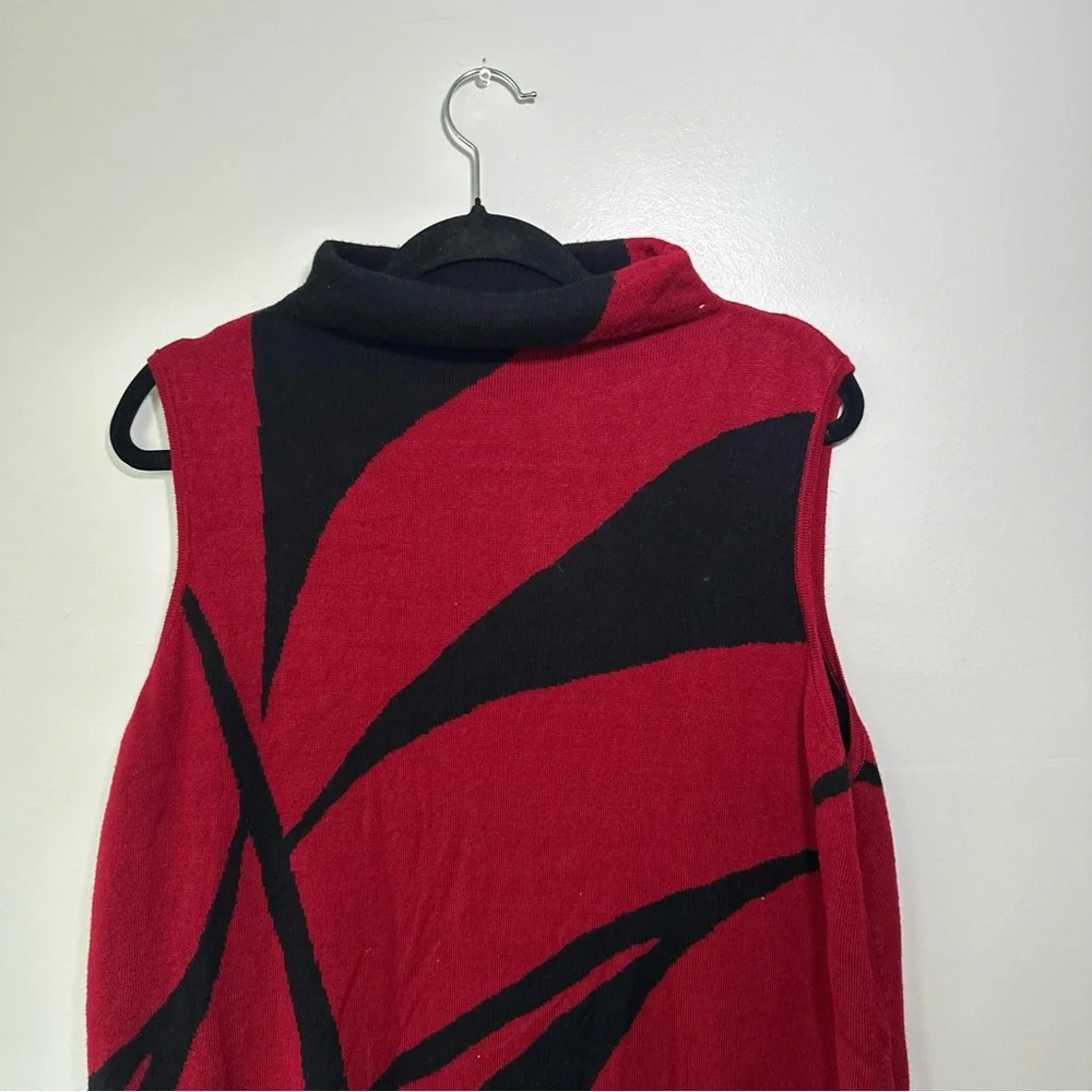 Chico's Travelers Jacquard Mockneck Tank‎ Red and Black Sleeveless Sweater